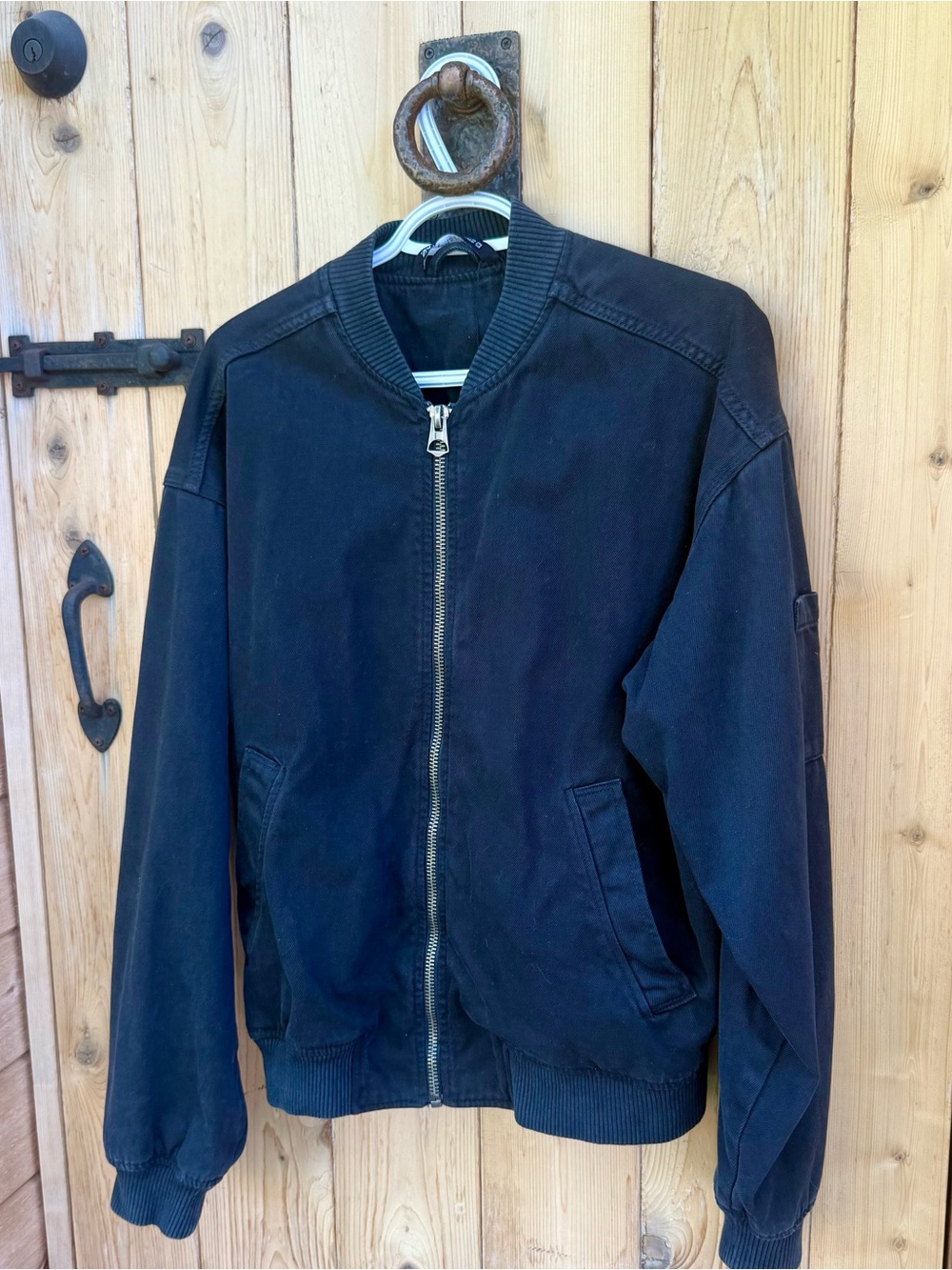 Zara Man Men's Black Bomber Jacket - Minimalist cotton jacket Size Medium